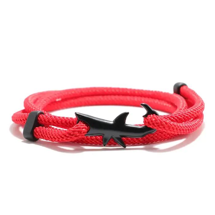 Bracelet Requin Viking Tressé à la Main pour Homme, Chaîne Rouge Faite à la Main, Alpinisme, Corde A