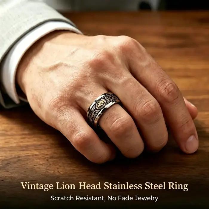 Bague Tête de Lion Majestueuse Style Baroque Vintage