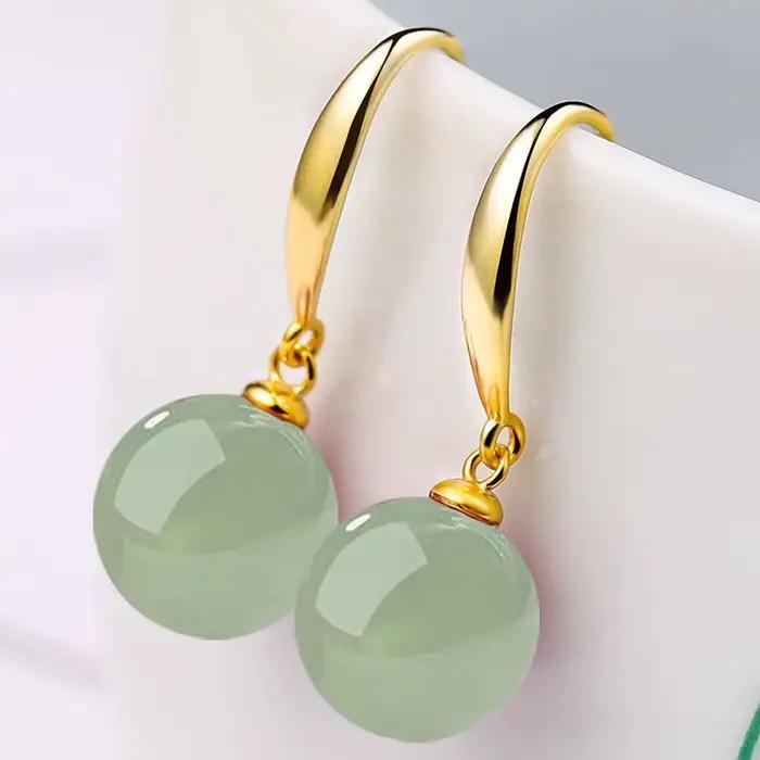 SOMILIA rétro palais vert Hotan Jade boucles d'oreilles pour femmes 12mm pierre naturelle 18k or 925