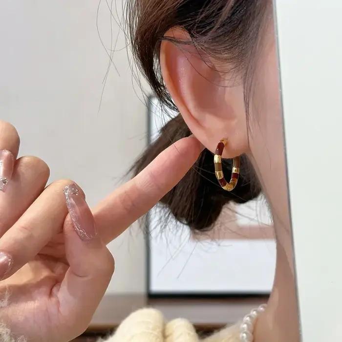 Boucles d'oreilles créoles rondes vintage couleur or en émail pour femme