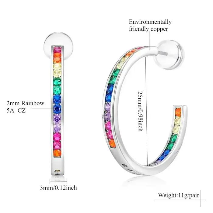 ALLNOEL grand cercle rond coloré boucle d'oreille pour les femmes arc-en-ciel CZ Zircon Piercing tendance géométrique