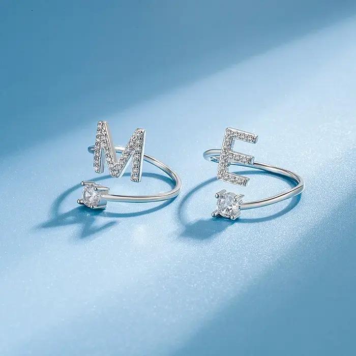 Bagues initiales en argent sterling 925 pour femmes et filles