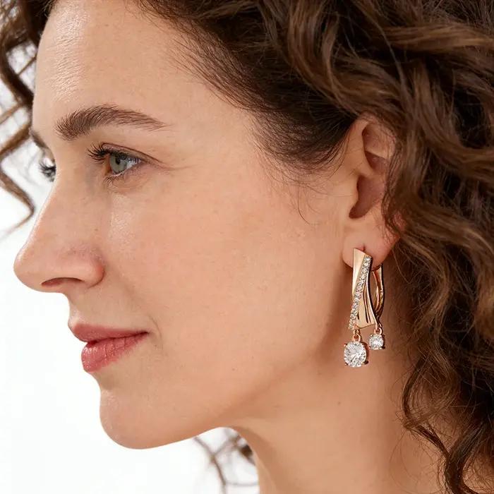 Kinel Nouvelle Tendance Boucles d'oreilles pendantes couleur or rose 585 pour femme