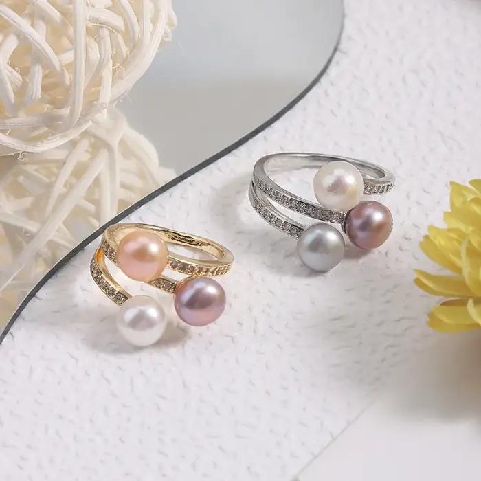 Bague en perles d'eau douce colorées naturelles