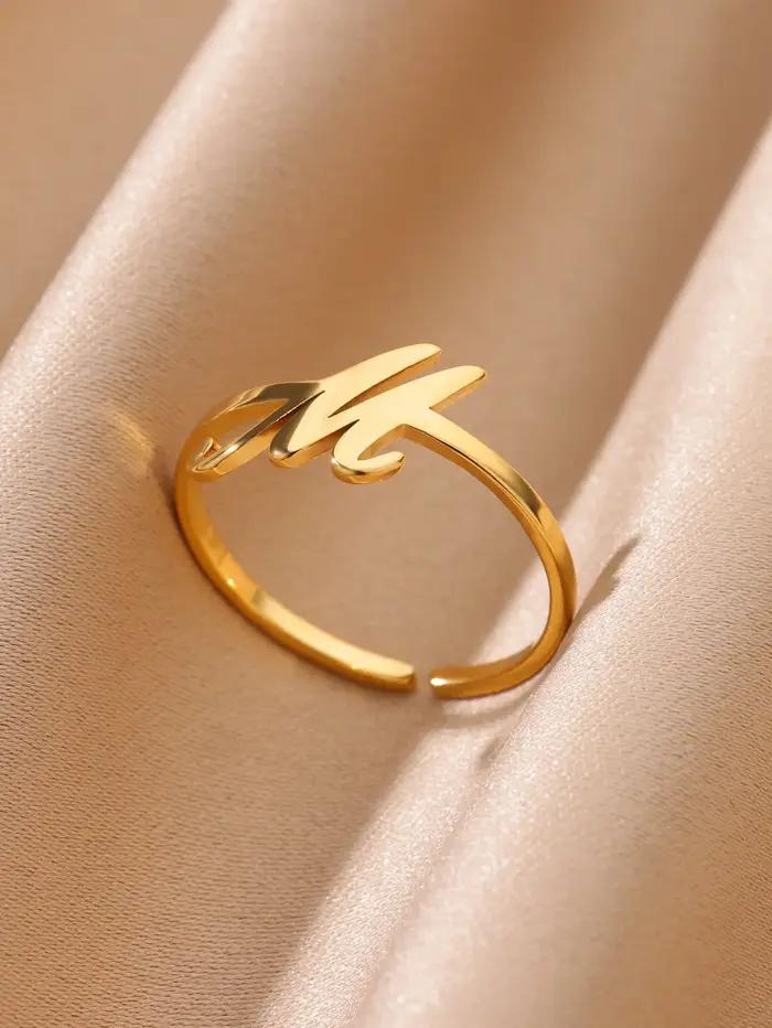 Bague initiale personnalisable en acier inoxydable plaqué or 18 carats pour femme, lettres anglaises, cadeau d'anniversaire, alliance de mariage, bijou bohème chic
