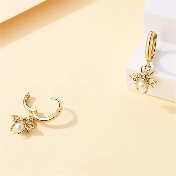 Pandach 925 en argent Sterling Original série dorée abeille pendentif boucles d'oreilles étoile lune