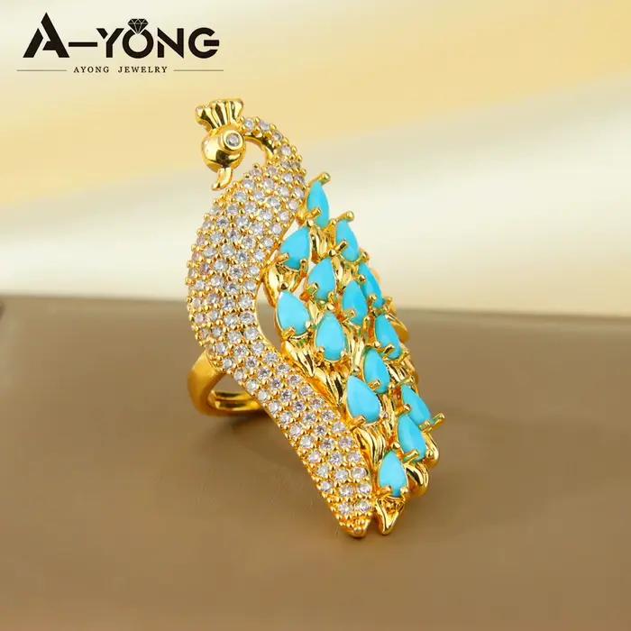 Bague Cygne Turquoise Mode Dubaï Plaqué Or 21 carats