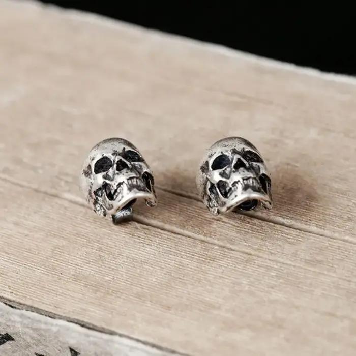 MKENDN 100% 925 argent Sterling créatif rétro crâne boucle d'oreille à la mode rue Punk Style oreille broche pour hommes femmes bijoux fins