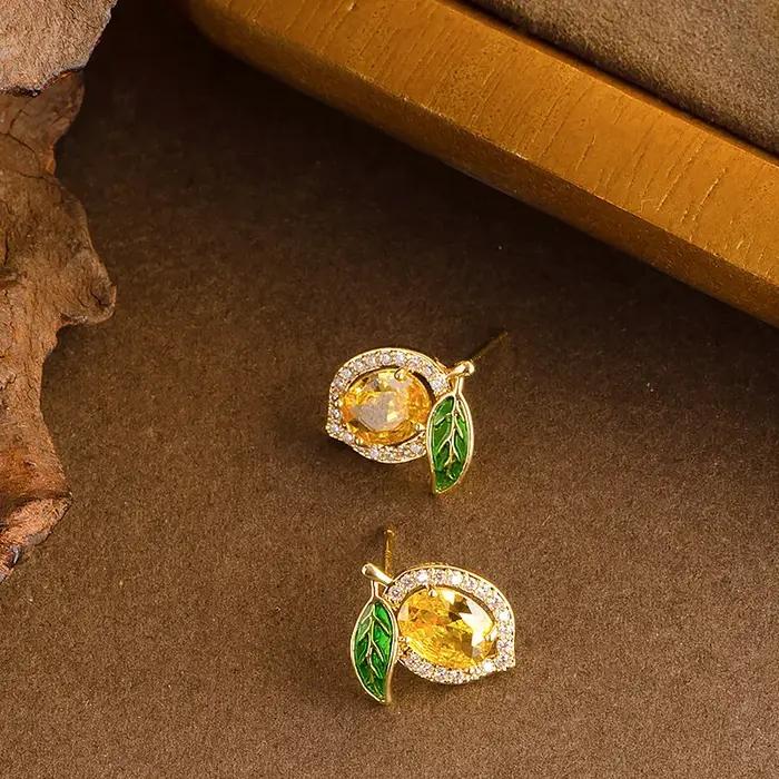 Nouvelles boucles d'oreilles citron élégantes et intelligentes serties de diamants pour femmes
