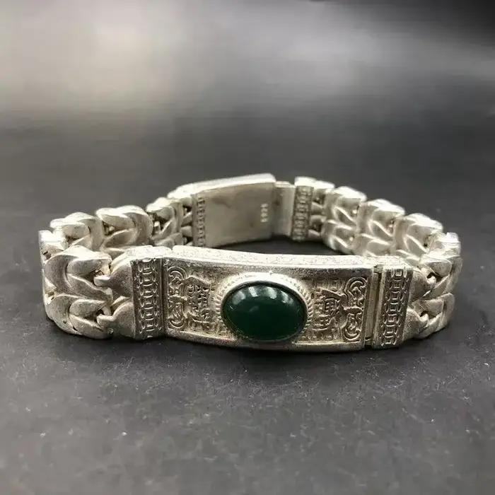 Bracelet en argent tibétain de Style ethnique rétro pour hommes et femmes