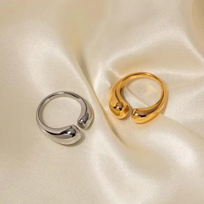 Bague pour femme EManco, taille irrégulière, forme goutte d'eau, lisse, ouverte, style métallique simple, idéale pour les festivals, bijoux fins, expédition en 48 heures