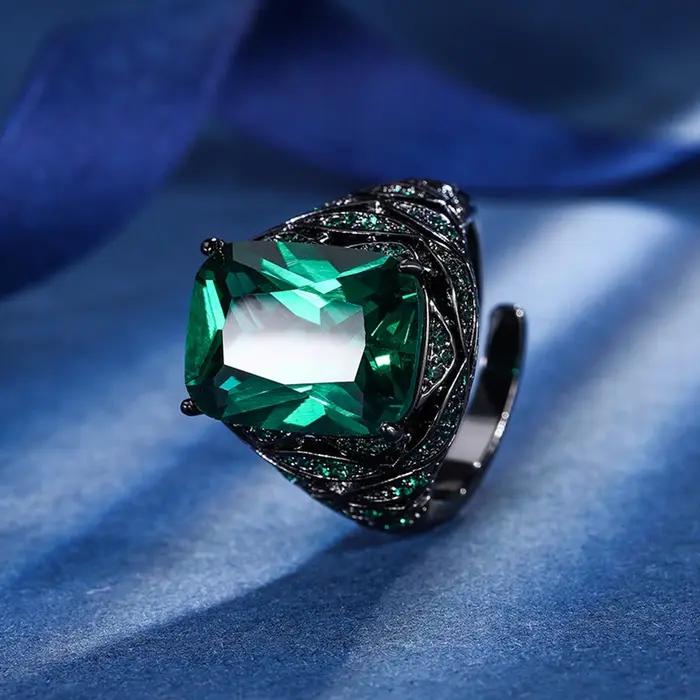 Vinregem 12*16 MM laboratoire créé saphir rubis émeraude gemmes ouvert anneau réglable pour les femm