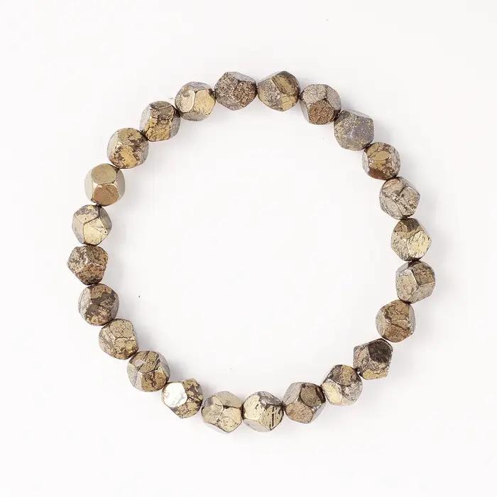 Pyrite Chalcopyrite Bracelet de richesse fait à la main coupe irrégulière