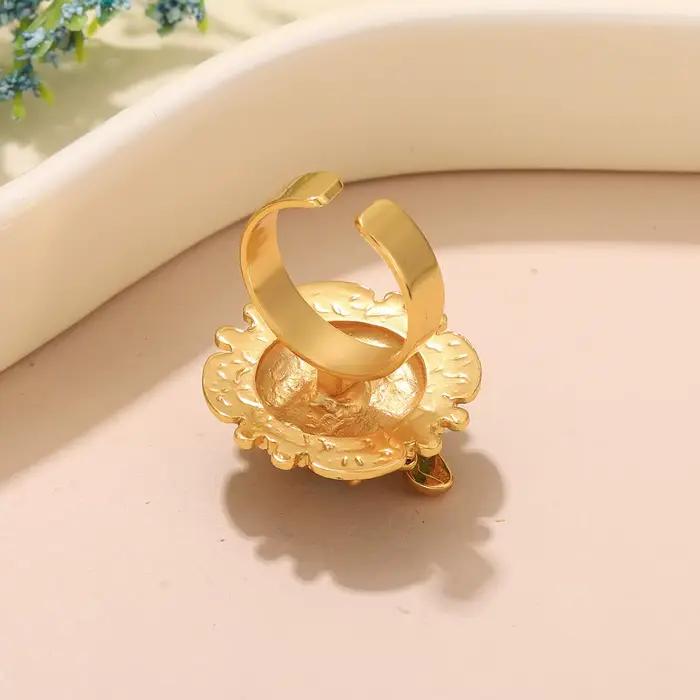 Bague abeille élégante en émail vert plaquée or avec perles turquoise et blanc pour homme et femme occasions spéciales cadeau bijoux