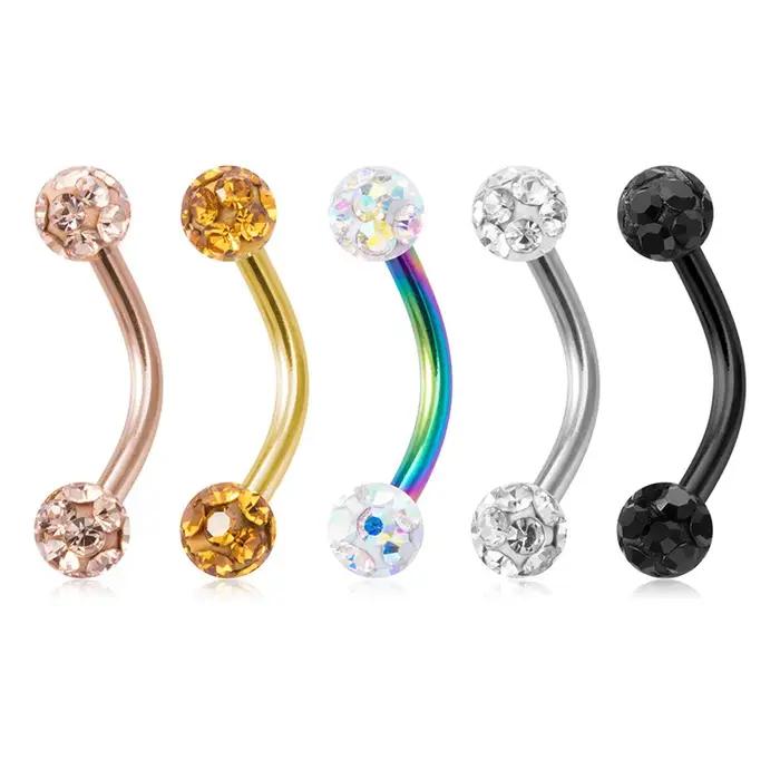 Anneaux de sourcils incurvés en acier chirurgical avec pierres précieuses CZ pour piercing punk style femmes occasions spéciales
