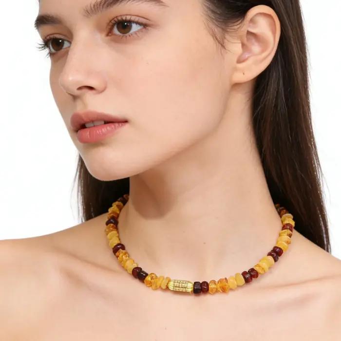 Collier en ambre naturel avec chaîne de pull en pierre naturelle pour hommes et femmes cadeaux d'anniversaire occasions spéciales perles hypoallergéniques DIY