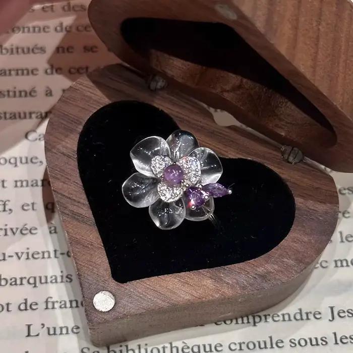 Bagues romantiques en cristal violet pour femmes