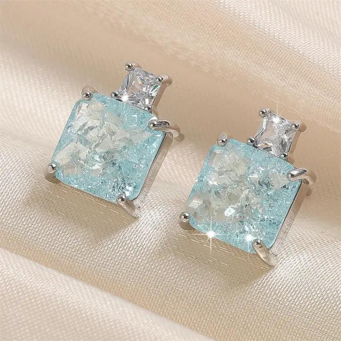 UILZ-Boucles d'oreilles rectangulaires en zircon cubique pour femmes et filles, bijoux de luxe, bleu, rose, mode jackpot, fête de mariage, contre-indiqué