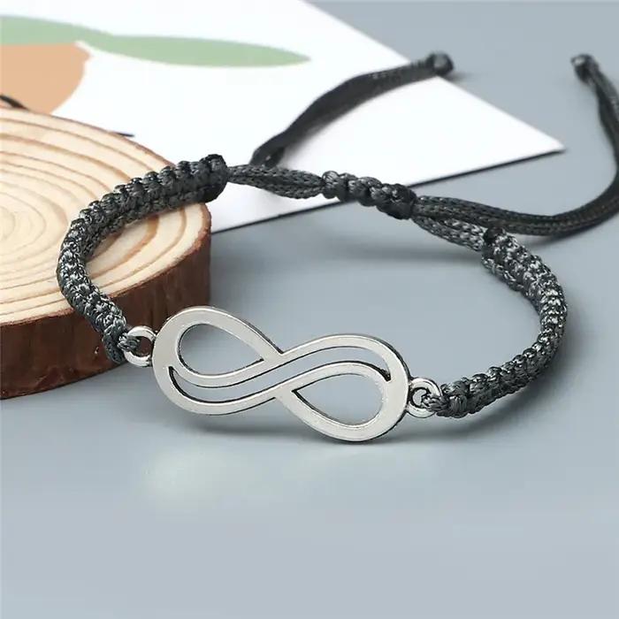Bracelet Infinity tressé réglable pour couples, hommes et femmes, fait main, avec breloques, bijou de mode et décontraction pour mariage, engagement, fête et anniversaire