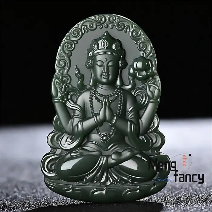 Pendentif Gardien de Bouddha Guanyin en Jade Vert Hetian Style Classique Occasions Spéciales