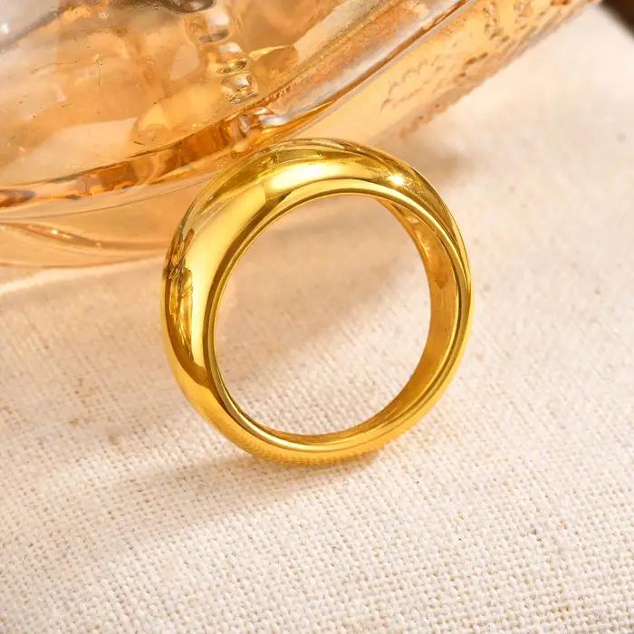 Bague Crépue Géométrique Minimaliste Plaqué Or pour Femme Bijoux Lisses et Épais Cadeau d'Anniversaire Occasions Spéciales