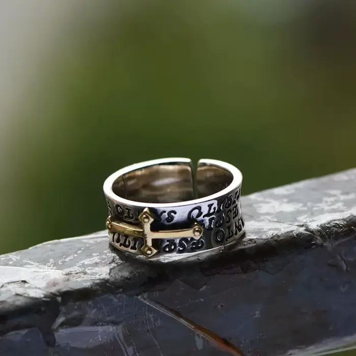 Bague rétro graffiti croisé punk gothique ajustable fait main rock hip hop unisexe bijou occasion spéciale homme femme
