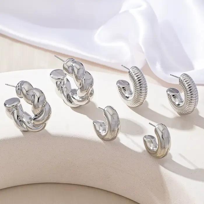 Ensemble de boucles d'oreilles pour femmes, ensemble de 6 boucles d'oreilles simples plaquées argent CCB, adaptées à un usage quotidien et pour les vacances