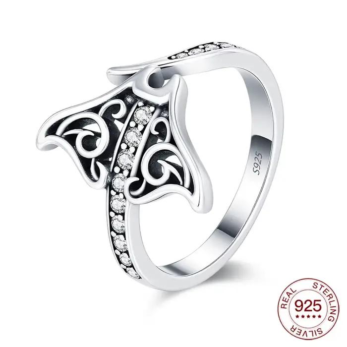 Nouvelle bague en argent sterling S925 originale en forme de bouche de raie manta pour la fabrication de bijoux