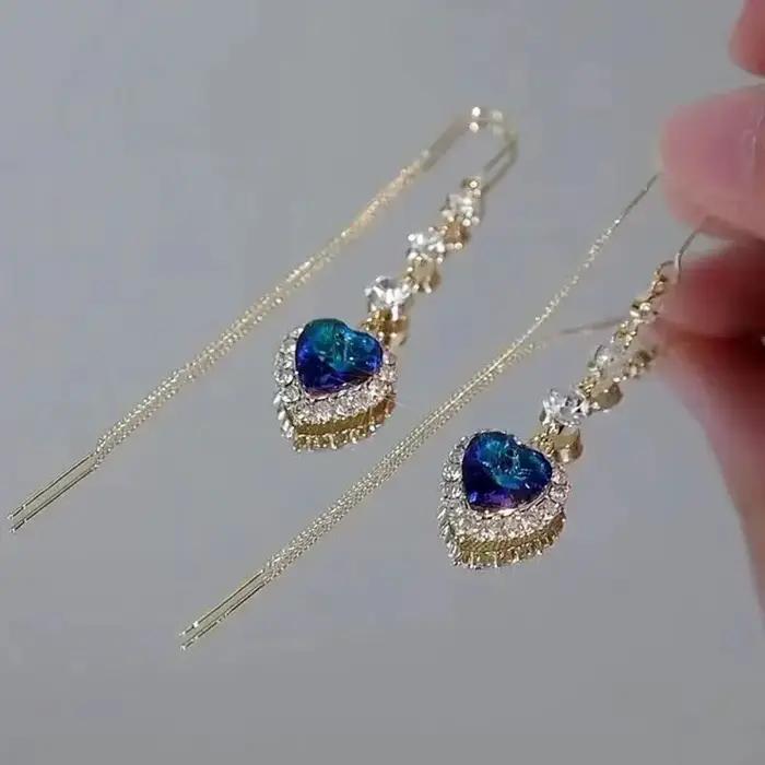 Boucles d'oreilles en Zircon bleu en forme de cœur pour femmes