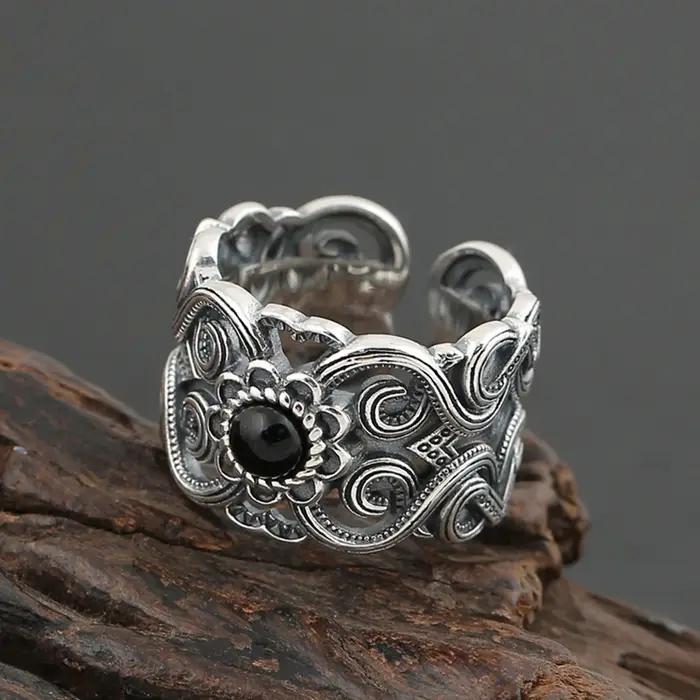 Bague rétro à motif de fleur mongole pour hommes et femmes