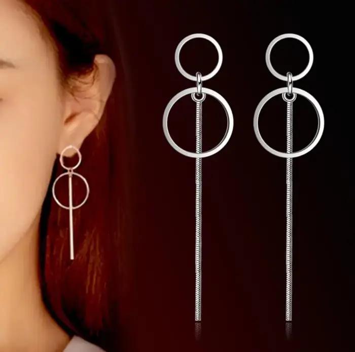 ANENJERY – boucle d'oreille longue couleur argent