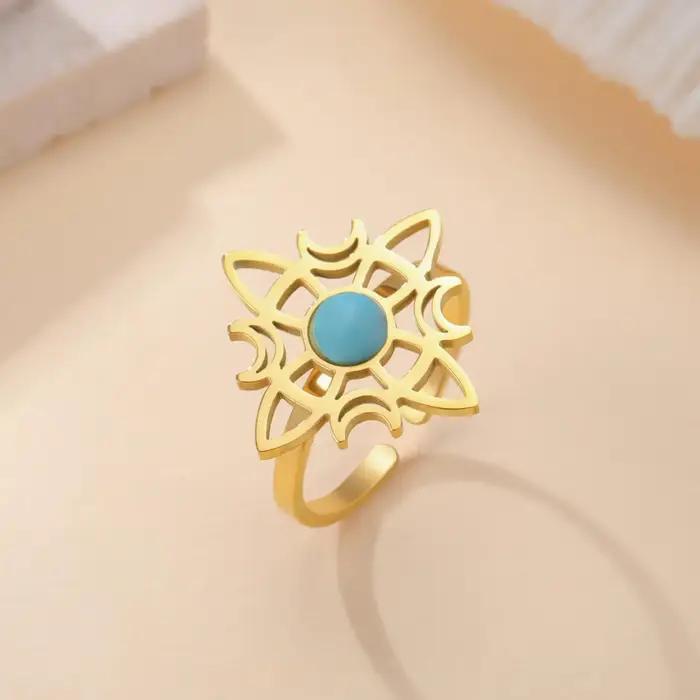Anneau ouvert de noeud de sorcière en acier inoxydable plaqué or 18 carats pour femme occasions spéciales mariage cérémonies festives