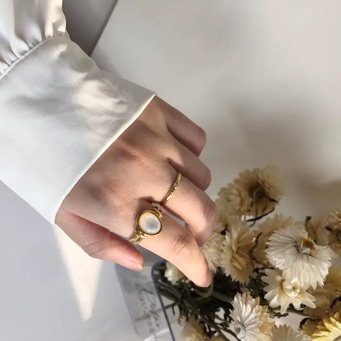 Amaiyllis-Bague naren nacre blanche incurvée pour femme