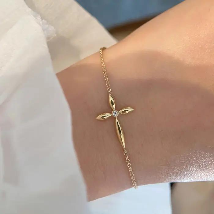 Bracelet croix en argent sterling 925 pour femme