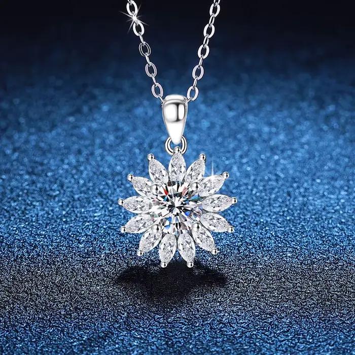 Collier en argent 925 pour femmes, Zircom avec diamant de laboratoire plaqué or blanc, bijoux, pende