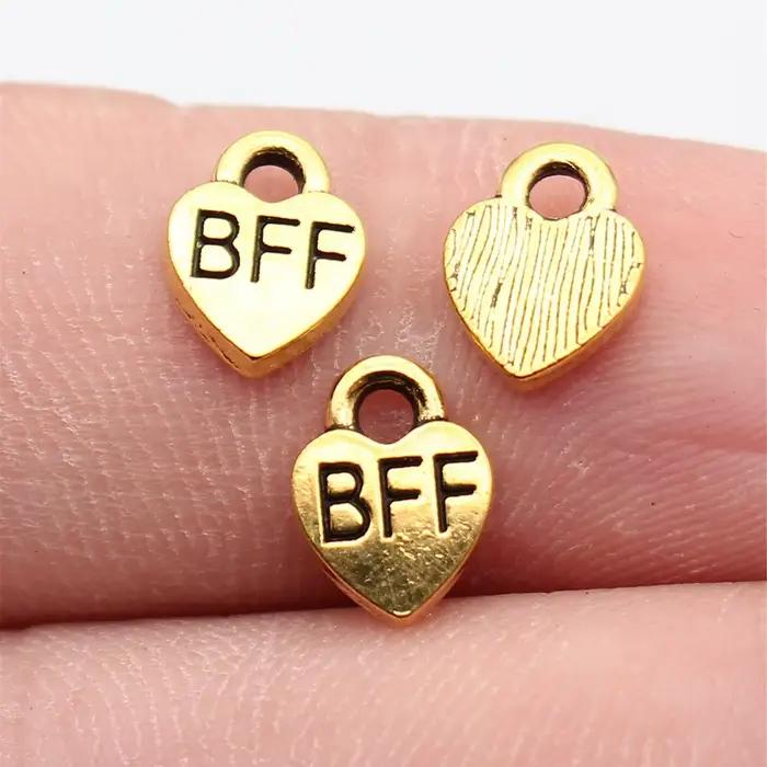 Breloques en forme de cœur couleur or antique, 9.3x7mm, Bff, meilleurs amis pour toujours, accessoir