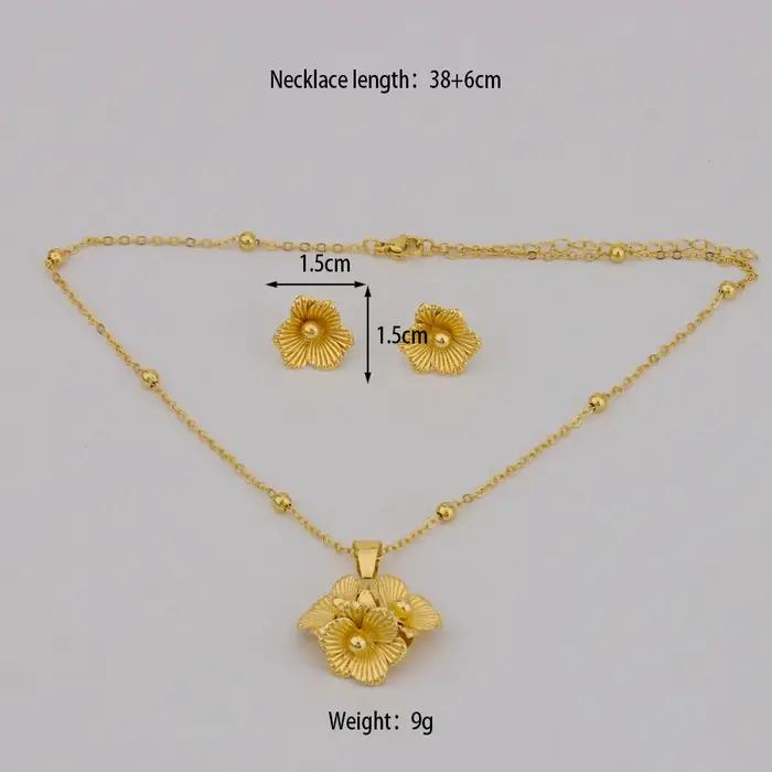 Parure de bijoux de luxe 2026 Dubaï : collier et boucles d'oreilles fleuris pour femme