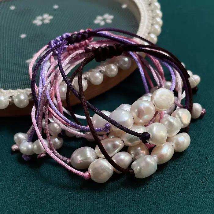 Bracelets d'amitié à grandes perles baroques irrégulières pour femmes et filles