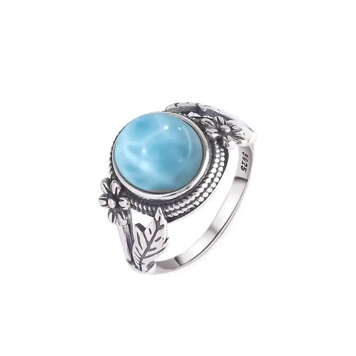 Bague vintage en argent 925 avec pierre de larimar naturelle