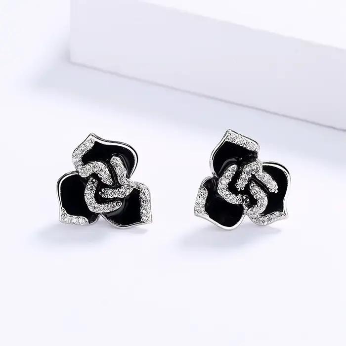 Boucles d'oreilles pendantes fleur en argent 2024 pour femmes
