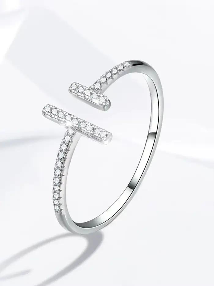 Bague en argent Sterling 925 pour femmes, Simple, brillante, longueur parallèle, Zircon réglable, fiançailles, luxe, haute qualité, bijoux fins
