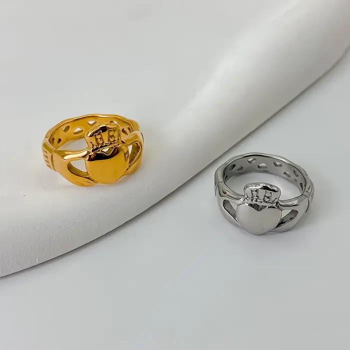 Bague Claddagh Celtique Vintage St.delan en Acier Inoxydable