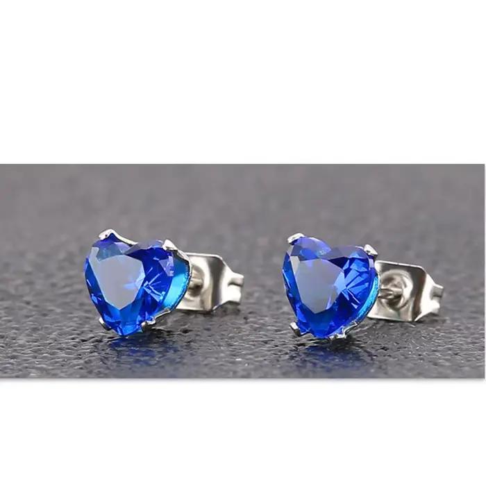 Uelf-Boucles d'oreilles coeur en cristal bleu pour femme