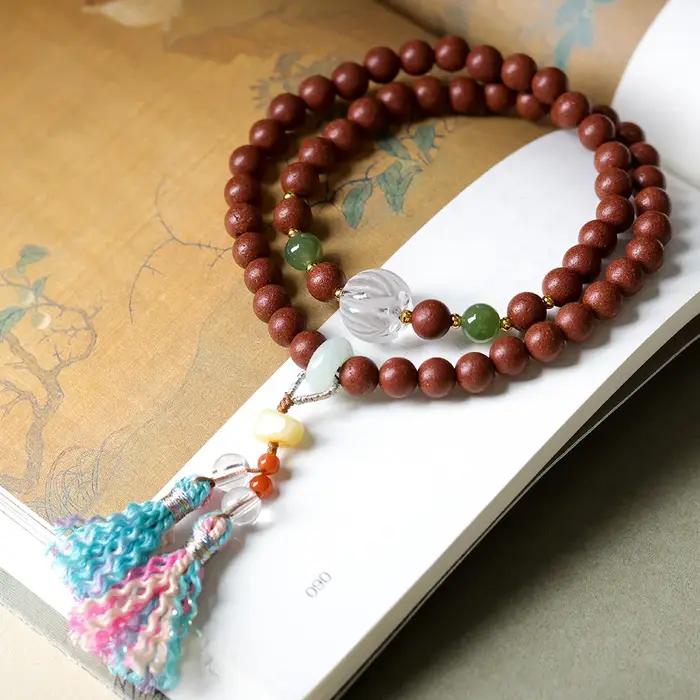 Bracelet à double boucle tissé à la main avec des perles en cristal blanc naturel, en cire d'abeille