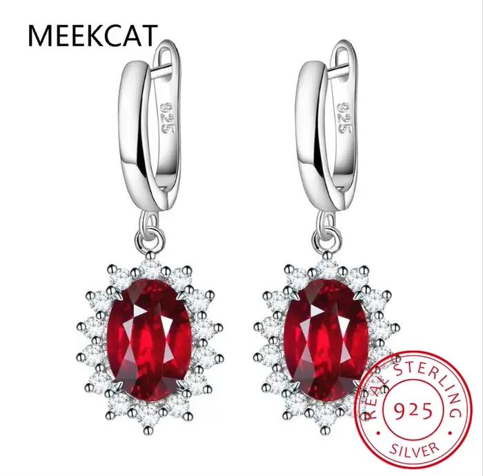 Princesse Diana ovale créé rubis rouge et véritable grenat naturel 925 boucles d'oreilles en argent