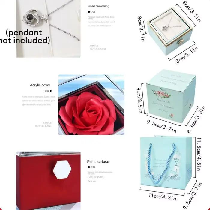 Boîte à bijoux rotative pour rose éternelle, présentoir de bague de fiançailles, boîtes à bagues de luxe, rangement de colliers, présentoir à bijoux