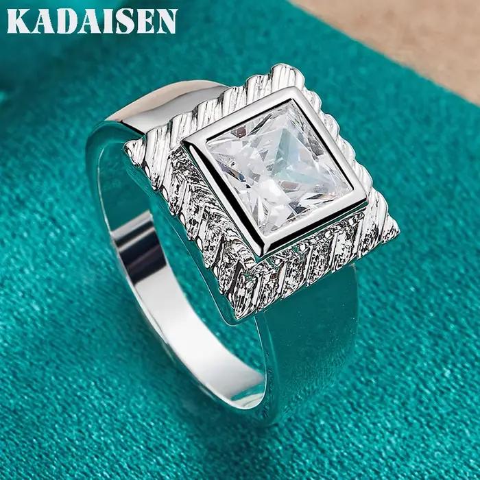 Zircon carré en argent sterling 925 7-10 # Bague pour femme
