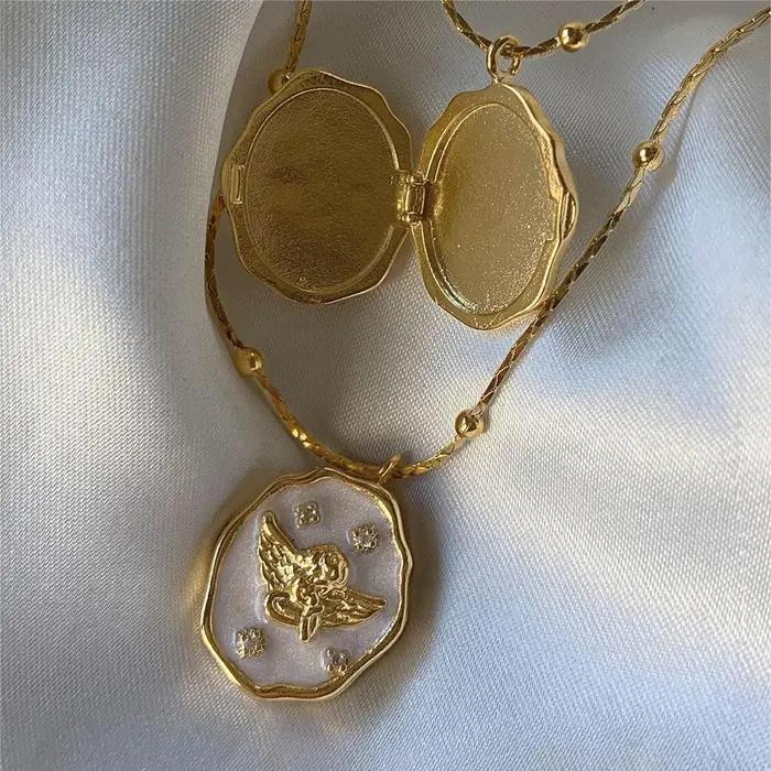 Collier d'ange en métal émaillé Vintage pour femmes