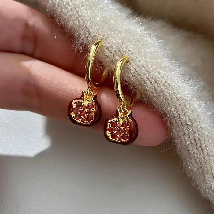 Collier pendentif grenade rouge femme style classique chaîne de clavicule tracker d'humeur occasion party bijoux cadeau de fête