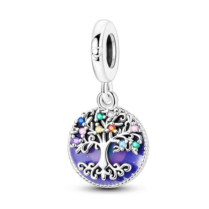 Breloques Famille Arbre de Vie en Argent Sterling 925, Perles Pendantes Multicolores en Émail et Zir